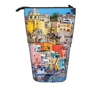 Oudrspo Estuche de lápices con Estampado de Italia de Procida Colorido, Estuche telescópico para bolígrafos, portalápices emergente de pie con Cremallera para Oficina