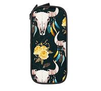 Oudrspo Estuche de lápices de Gran Capacidad Death Bull Skull Flower Geometric Black Pencil Box Pen Pouch para la Escuela Secundaria/Secundaria Office College Adult Girl and Boy
