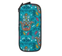 Oudrspo Estuche de lápices de Gran Capacidad Mystic Hamsa Hand Tribe Feather Blue Pencil Box Estuche para bolígrafos para la Escuela Secundaria/Secundaria Office College Adult Girl and Boy
