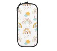 Oudrspo Estuche de lápices de Gran Capacidad Rainbow Moon Sun Cartoon White Pencil Box Pen Pouch para Middle/High School Office College Adult Girl and Boy