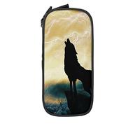 Oudrspo Estuche de lápices de Gran Capacidad Wolf Full Moon Howl Blue Pencil Box Pen Pouch para la Escuela Media/Secundaria Office College Adult Girl and Boy