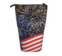 Oudrspo Estuche para lápices, Bonito Estuche para lápices de pie, Estuche retráctil para lápices, Bolsa organizadora de papelería con Bandera de EE. UU.