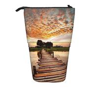 Oudrspo Estuche para lápices con Estampado de Lago al Atardecer, Estuche telescópico para bolígrafos, portalápices emergente de pie con Cremallera para Oficina