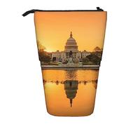 Oudrspo Estuche para lápices con Estampado de Vista al Lago de la Casa Blanca, Estuche telescópico para bolígrafos, portalápices emergente de pie con Cremallera para Oficina