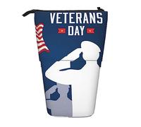 Oudrspo Estuche para lápices con Estampado Vintage Happy Veterans Day, Estuche telescópico para bolígrafos, portalápices emergente de pie con Cremallera para Oficina