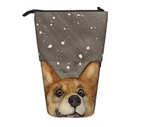 Oudrspo Estuche para lápices Corgi Art Dog,Estuche para lápices con Soporte,Estuche telescópico para lápices con Soporte para lápices