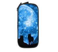 Oudrspo Estuche para lápices de Gran Capacidad Wolf Moon Galaxy Blue Pencil Box Estuche para bolígrafos para la Escuela Secundaria/Secundaria Office College Adult Girl and Boy One Size