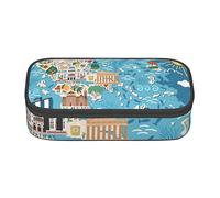 Oudrspo Estuche para lápices Duradero con Estampado de Mapa de Grecia, Estuche de papelería con Compartimento con Cremallera, Estuche portátil para lápices de Gran Capacidad