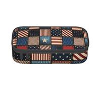 Oudrspo Estuche para lápices Duradero con Estampado de retales de Bandera Americana, Estuche de papelería con Compartimento con Cremallera, Estuche portátil para lápices de Gran Capacidad