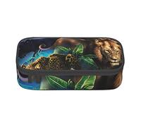 Oudrspo Estuche para lápices Duradero con Estampado de Tigre, Leones y Leopardo, Estuche de papelería con Compartimento con Cremallera, Estuche portátil de Gran Capacidad para lápices