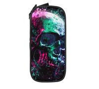 Oudrspo Estuche para lápices Gran Capacidad Neon Skull Shining Polygons 3D Black Pencil Box Estuche para bolígrafos para la Escuela Secundaria/Secundaria Office College Adult Girl and Boy