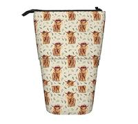 Oudrspo Estuche para lápices Highland Floral Cow On Tan,Estuche para lápices con Soporte,Estuche telescópico para lápices con Soporte para lápices