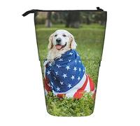 Oudrspo Estuche para lápices, Lindo Estuche para lápices de pie, Estuche retráctil para lápices, Bandera Estadounidense con Bolsa organizadora de papelería para Perros