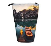Oudrspo Estuche para lápices telescópico con Estampado de Barco Junto al Lago, portalápices multifunción, Estuche para lápices de pie para Mujeres y Hombres