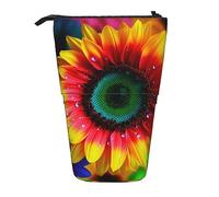 Oudrspo Estuche para lápices telescópico Durable Rainbow Sunflower Standing Pencil Bag para Oficina Papelería Estuche para lápices Pop Up Pencil Bag Stand Up Pen Pencil Pouch para Trabajo
