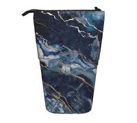 Oudrspo Estuche telescópico Estuche para lápices Stand Up Marble Azul Marino Estampado Mixto Portalápices Estuche para bolígrafos Bolsa de cosméticos con Cremallera para Hombres y Mujeres