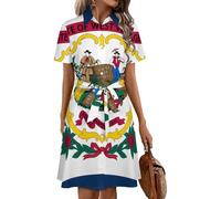Oudrspo Flag of West Virginia United States Women's Shirt Dress Midi Short Sleeve Summer Button Down Dresses