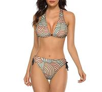 Oudrspo Formas geométricas Líneas Conjuntos de Bikini para Mujer Lindo Panda Halter String Triángulo Traje de baño Traje de baño