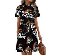 Oudrspo Gay The Pray Away Women's Shirt Dress Midi Short Sleeve Summer Button Down Dresses