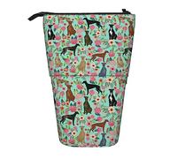 Oudrspo Greyhounds Florals Cute Mint Vintage Les Fleurs Cute Dogs Estuche para lápices, Estuche para lápices con Soporte, Estuche telescópico para lápices con Soporte para lápices