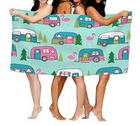 Oudrspo Happy Camper Camping Flamingo Mint Green, Toalla de baño de Microfibra Absorbente Toallas de Microfibra de Tacto Suave Toallas de Playa Toalla de baño de SPA para Piscina, SPA y Gimnasio