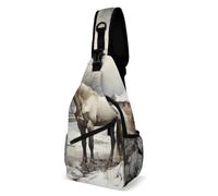 Oudrspo Horse Standing in the Snow Sling Bag for Men Women Crossbody Backpack Hot Dog Egg Pattern Crossbody Bag Chest Bags for Travel Sport
