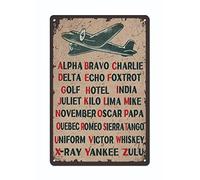 Oudrspo Letrero de hojalata de aluminio con alfabeto fonético y código piloto vintage, 8 x 6 pulgadas, para decoración de pared, nuevo