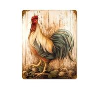 Oudrspo Letrero de hojalata vintage de aluminio para jardín al aire libre, diseño de gallo y pollo, 8 x 12 pulgadas, para decoración de pared, nuevo