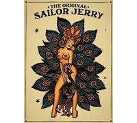 Oudrspo Letrero de hojalata vintage de Sailor Jerry Tattoo Girl y pavo real, de aluminio, 20 x 30 cm, para decoración de bar y pub.