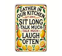 Oudrspo Letrero de hojalata vintage Gather in Our Kitchen Sit Long Lemon de aluminio de 8 x 12 pulgadas, decoración de pared, nuevo
