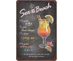 Oudrspo Letrero de lata de cóctel Sex on The Beach Recetas de cócteles Placa de cartel de metal Decoración de bar Letreros para el hogar Bar Restaurante Decoración de pared 8x12 pulgadas