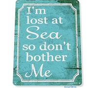 Oudrspo Letrero de metal retro con texto Perdido en el mar, diseño de casa de playa, cabaña, decoración rústica para el hogar, cueva, garaje, bar, decoración de pared, 8 x 12 pulgadas