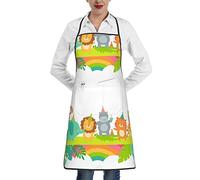 Oudrspo Lindo delantal de poliéster de animales de dibujos animados con dobladillo de bolsillo, unisex, perfecto para hornear y asar en la cocina del supermercado