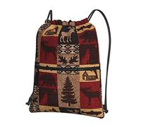 Oudrspo Lodge Bear Deer Fish Ocio al aire libre Cremallera Mochila con cordón =>> 15.3 X 18in/ 39 X 46cm (LXH), Bueno para viajar, Equipaje de mano, Equipaje, Camping