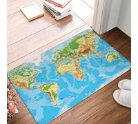 Oudrspo Mapa del Mundo, geografía, Capitales de países, Terre Bleue. Alfombra de Entrada Duradera y Suave, Alfombra de Bienvenida, para Interiores y Exteriores, Suela de Goma, 16 x 24 Pulgadas.