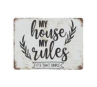 Oudrspo Mi casa Mis reglas Cartel de chapa Placa de metal Arte Colgante Pintura de hierro Retro Hogar Cocina Jardín Garaje Decoración de pared 12 "x16