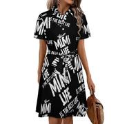 Oudrspo Mimi Life is The Best Life Women's Shirt Dress Midi Short Sleeve Summer Button Down Dresses