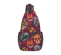 Oudrspo Mochila bandolera de viaje con diseño de calavera para hombres y mujeres, hombros izquierdo y derecho ajustables, mochila informal para senderismo