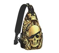 Oudrspo Mochila bandolera para hombres y niños, bolso bandolera multiusos, ligero, ajustable, para viajes, senderismo, mochila con estampado de calavera y bolsa de gimnasio floral