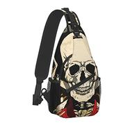 Oudrspo Mochila bandolera para hombres y niños, bolso bandolera multiusos, ligero, ajustable, para viajes, senderismo, mochila con estampado de calavera y bolsa de gimnasio floral