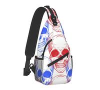 Oudrspo Mochila bandolera para hombres y niños, bolso bandolera multiusos, ligero, ajustable, para viajes, senderismo, mochila con estampado de calavera y bolsa de gimnasio floral