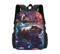 Oudrspo Mochila Capybara in the Water at Night, mochila de día, bolso para portátil, bolsos de viaje grandes, bolso ajustable para mujeres y hombres de 16,5 pulgadas.