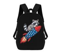Oudrspo Mochila clásica de 43 cm con diseño de mapache en cohete y bandera estadounidense | Mochila de viaje informal con correa ajustable para hombre y mujer