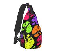 Oudrspo Mochila de hombro ligera para hombre con diseño de calavera de colores, bolsas de gimnasio ajustables, bolsa de pecho de gran capacidad con correa ajustable para el hombro