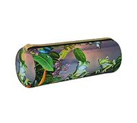 Oudrspo Muchas Ranas cantan en Las Ramas Mariposas de Verano Lago Agua Impreso Cuero Cremallera Estuche para lápices, Bolsa de papelería portátil, Estuche de papelería Organizador, Unisex