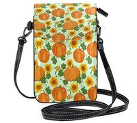 Oudrspo Orange Pumpkins Leaves and Bright Sunflowers Crossbody Phone Purse Small Mini Shoulder Bag Cell Phone Pouch Leather Wallet for Women Girls