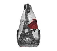 Oudrspo Paris Tower Red Umbrella Sling Bag Mochila cruzada de viaje Mochila de pecho para hombres y mujeres, hombros izquierdo y derecho ajustables Senderismo Mochila informal