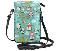 Oudrspo Penguin Christmas Cloudy Crossbody Phone Purse Small Mini Shoulder Bag Cell Phone Pouch Leather Wallet for Women Girls
