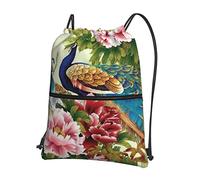 Oudrspo Peony Peacock Outdoor Leisure Mochila con cordón con cremallera =>> 15.3 X 18in/ 39 X 46cm (LXH), ideal para viajes, equipaje de mano, equipaje, camping