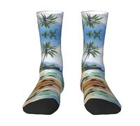 Oudrspo Playa hawaiana con palmeras Playa hawaiana con palmeras Calcetines deportivos a media pantorrilla, calcetines casuales, transpirables, cómodos y elegantes, para correr a diario